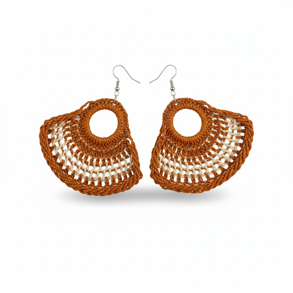 Burnt orange & cream fan earrings