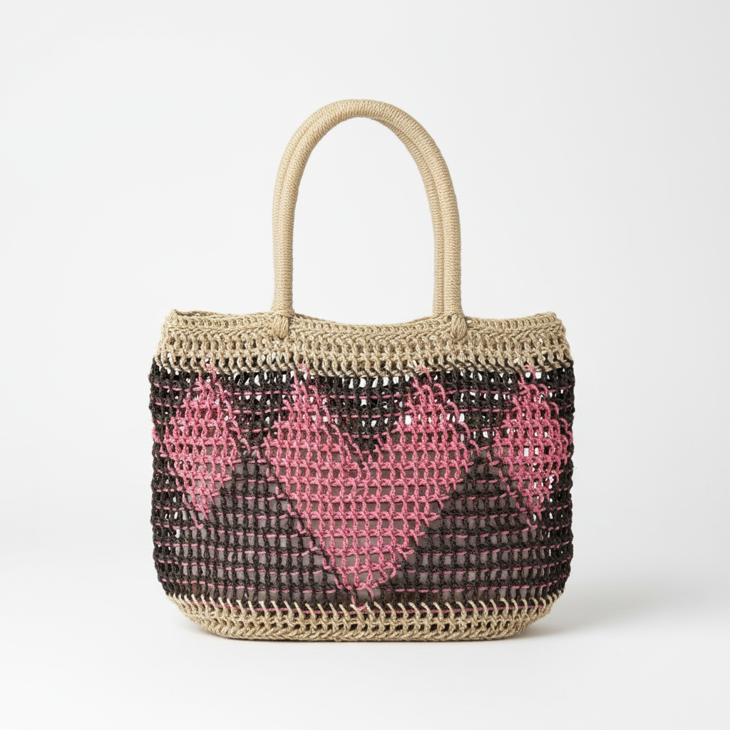 Handwoven Kambot tote bag in black and pink