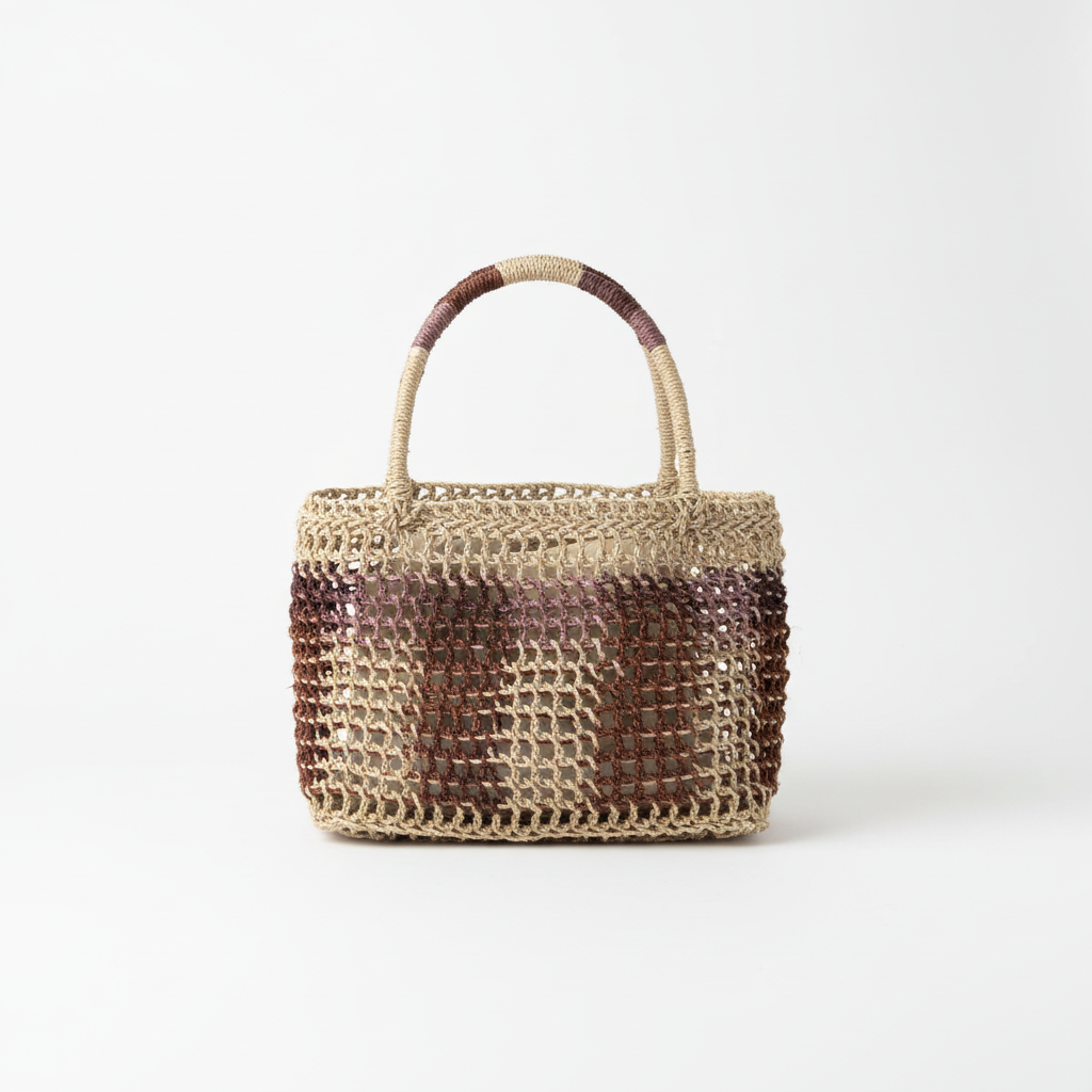 Handwoven Kambot tote bag in cream and brown