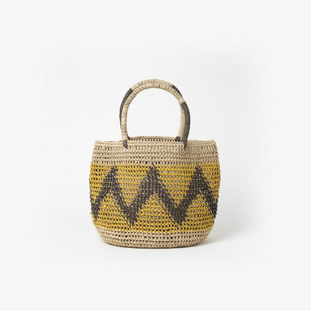 Handwoven Kambot tote bag in yellow chevron