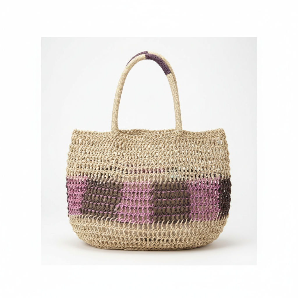Handwoven Kambot tote bag in cream and purple