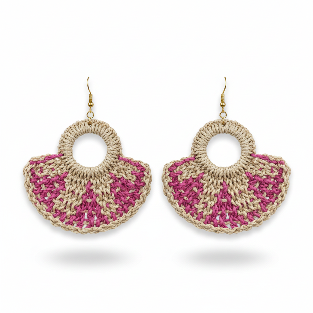 Pink and grey fan earrings