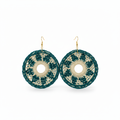 Teal & cream round earrings