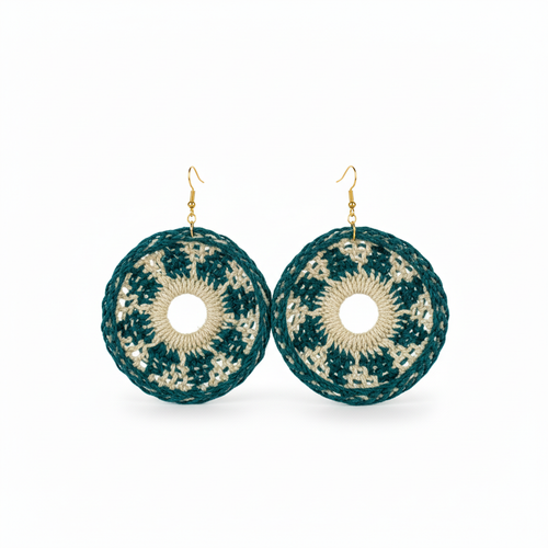 Teal & cream round earrings