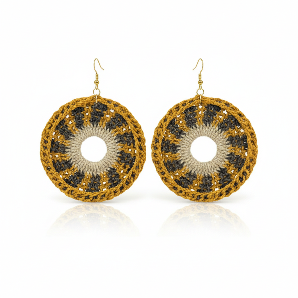 Yellow & charcoal round earrings